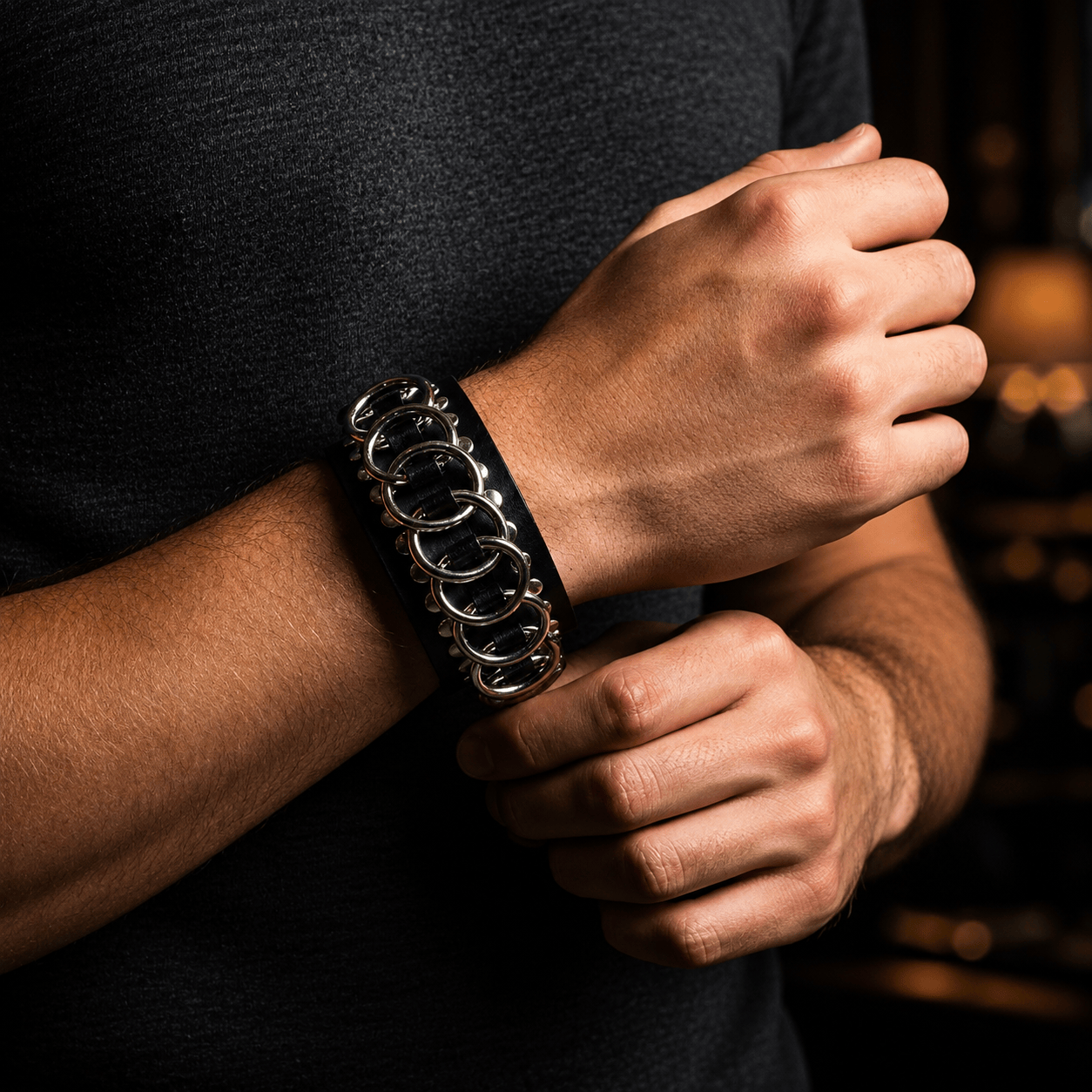 THE MEN THING Leather Bracelet EMBER LOOP - 38mm Genuine Leather Adjustable Bracelet for Men & Boys (9.5 inch)