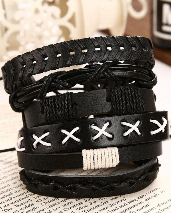EVOLVE BAND - 6 Pcs Genuine Braided Leather Bracelet Set for Men & Boys (8 inch)