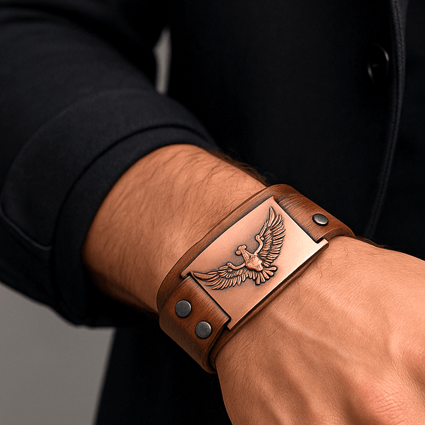 FIRESTORM PHOENIX BAND - Red Copper Genuine Braided Leather Bracelet Set for Men & Boys (8 inch)