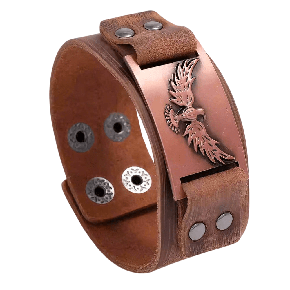 THE MEN THING Leather Bracelet FIRESTORM PHOENIX BAND - Red Copper Genuine Braided Leather Bracelet Set for Men & Boys (8 inch)