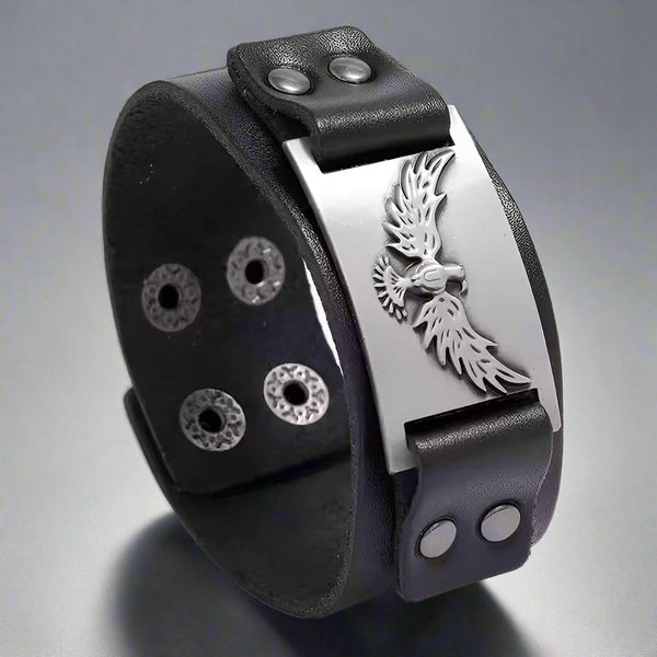 FIRESTORM PHOENIX BAND - Silver Genuine Braided Leather Bracelet Set for Men & Boys (8 inch)