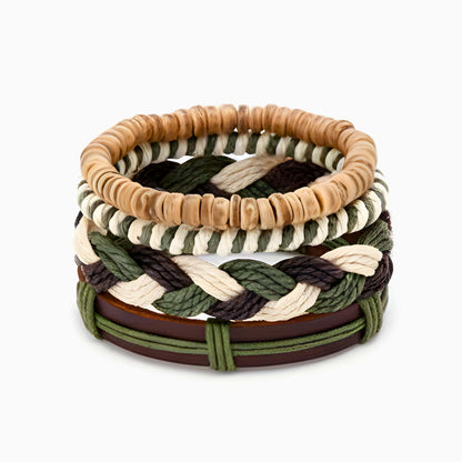 THE MEN THING Leather Bracelet FOREST BOND - 4 Pcs Brown Genuine Leather Adjustable Bracelet Set for Men & Boys (8 inch)