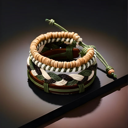 THE MEN THING Leather Bracelet FOREST BOND - 4 Pcs Brown Genuine Leather Adjustable Bracelet Set for Men & Boys (8 inch)