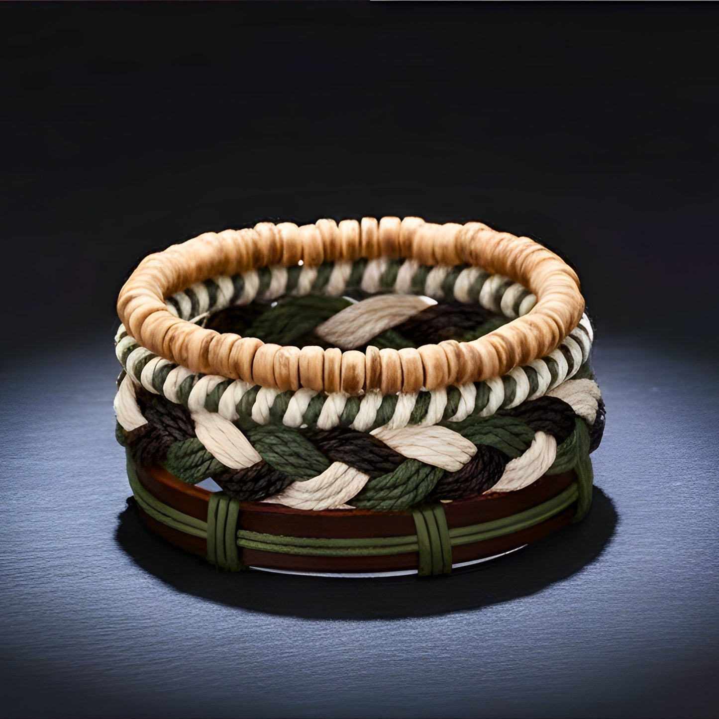 THE MEN THING Leather Bracelet FOREST BOND - 4 Pcs Brown Genuine Leather Adjustable Bracelet Set for Men & Boys (8 inch)