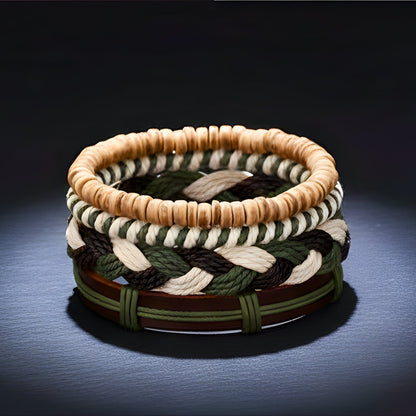 THE MEN THING Leather Bracelet FOREST BOND - 4 Pcs Brown Genuine Leather Adjustable Bracelet Set for Men & Boys (8 inch)