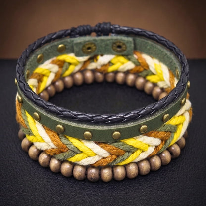 THE MEN THING Leather Bracelet FOREST EDGE - 3Pcs Genuine Leather Adjustable Bracelets Set for Men & Boys (8 inch)