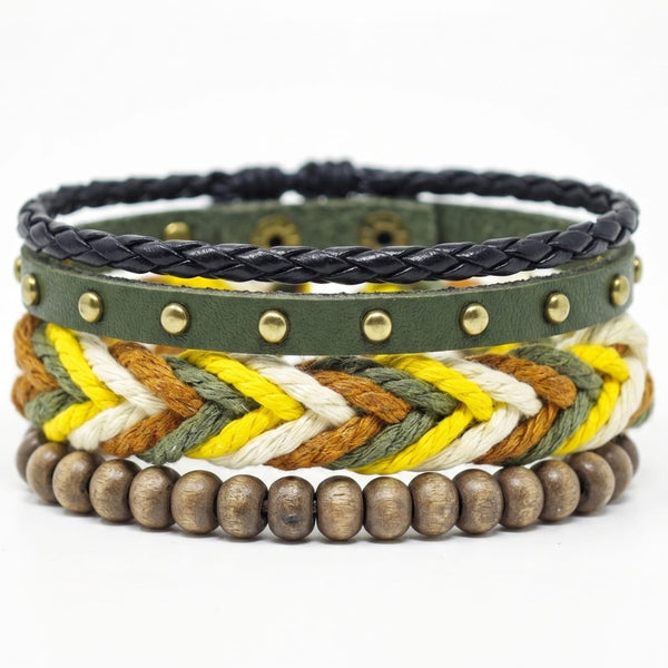FOREST EDGE - 3Pcs Genuine Leather Adjustable Bracelets Set for Men & Boys (8 inch)