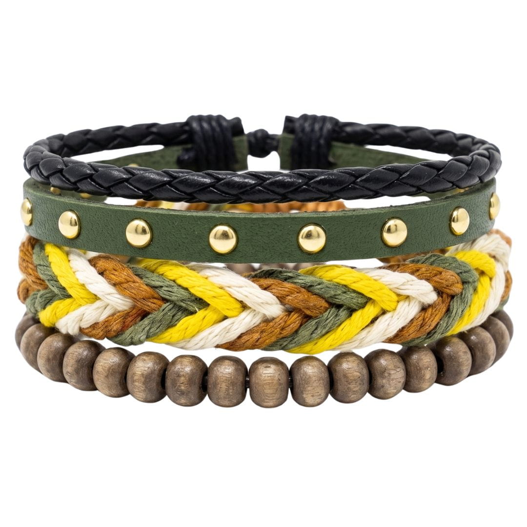 THE MEN THING Leather Bracelet FOREST EDGE - 3Pcs Genuine Leather Adjustable Bracelets Set for Men & Boys (8 inch)