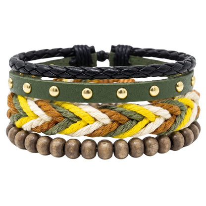 THE MEN THING Leather Bracelet FOREST EDGE - 3Pcs Genuine Leather Adjustable Bracelets Set for Men & Boys (8 inch)