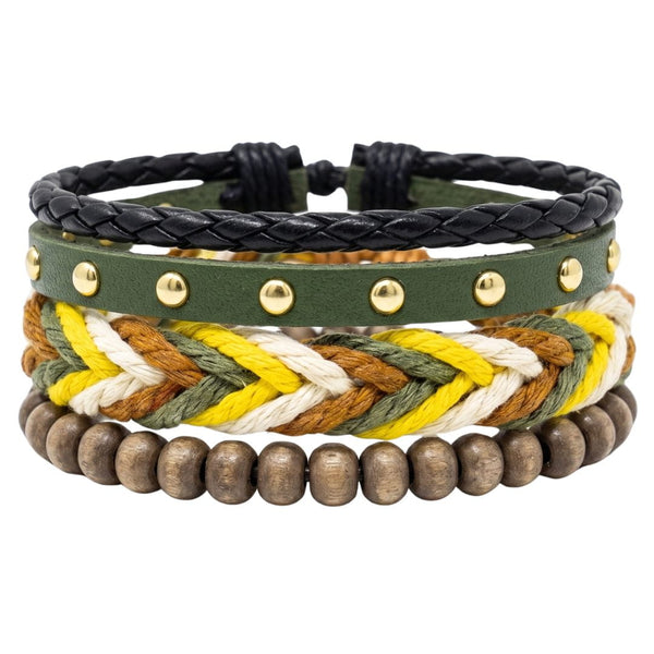 FOREST EDGE - 3Pcs Genuine Leather Adjustable Bracelets Set for Men & Boys (8 inch)