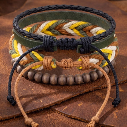 THE MEN THING Leather Bracelet FOREST EDGE - 3Pcs Genuine Leather Adjustable Bracelets Set for Men & Boys (8 inch)