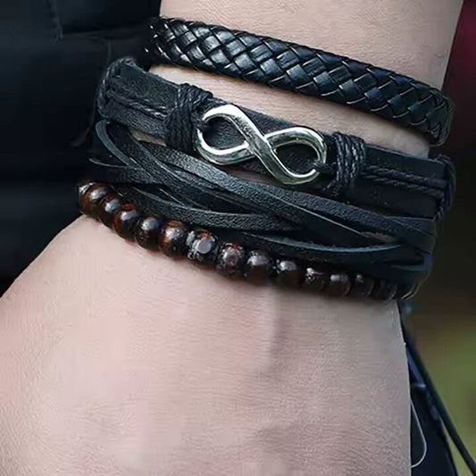 THE MEN THING Leather Bracelet FOREVER BOUND - 4 Pcs Genuine Braided Leather Bracelet Set for Men & Boys (8 inch)