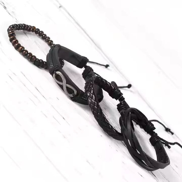 FOREVER BOUND - 4 Pcs Genuine Braided Leather Bracelet Set for Men & Boys (8 inch)