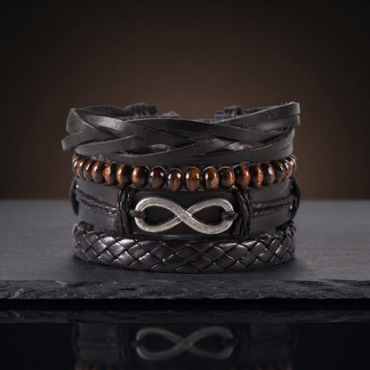 THE MEN THING Leather Bracelet FOREVER BOUND - 4 Pcs Genuine Braided Leather Bracelet Set for Men & Boys (8 inch)