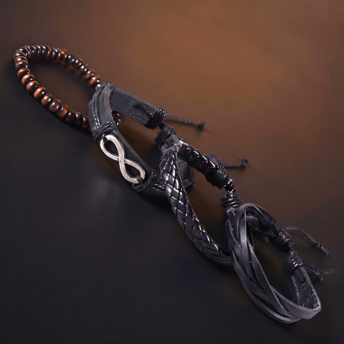 THE MEN THING Leather Bracelet FOREVER BOUND - 4 Pcs Genuine Braided Leather Bracelet Set for Men & Boys (8 inch)