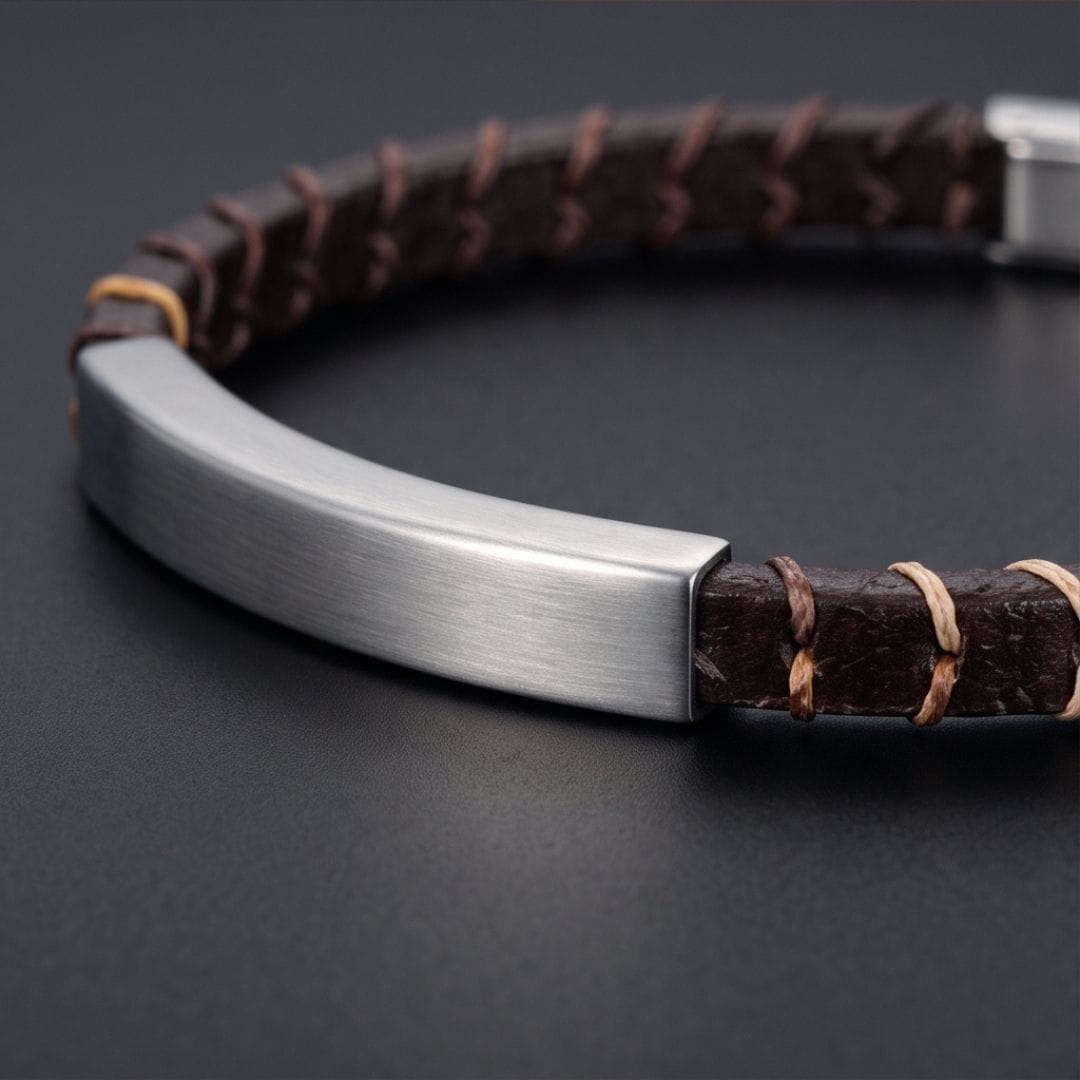 THE MEN THING Leather Bracelet FORGE WRAP BROWN - 5mm Genuine Leather Bracelet with Double Fold-Over Clasp for Men & Boy (8 inch)
