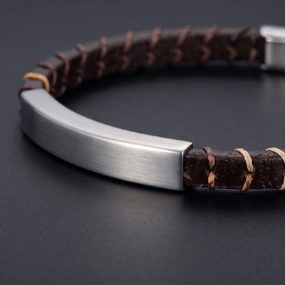 THE MEN THING Leather Bracelet FORGE WRAP BROWN - 5mm Genuine Leather Bracelet with Double Fold-Over Clasp for Men & Boy (8 inch)