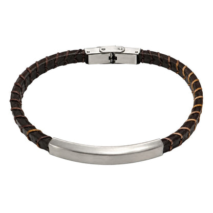 THE MEN THING Leather Bracelet FORGE WRAP BROWN - 5mm Genuine Leather Bracelet with Double Fold-Over Clasp for Men & Boy (8 inch)