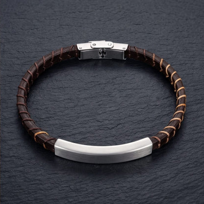THE MEN THING Leather Bracelet FORGE WRAP BROWN - 5mm Genuine Leather Bracelet with Double Fold-Over Clasp for Men & Boy (8 inch)