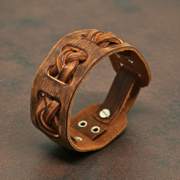 FRONTIER CUFF - 32mm Genuine Leather Adjustable Bracelet for Men & Boys (7 inch)