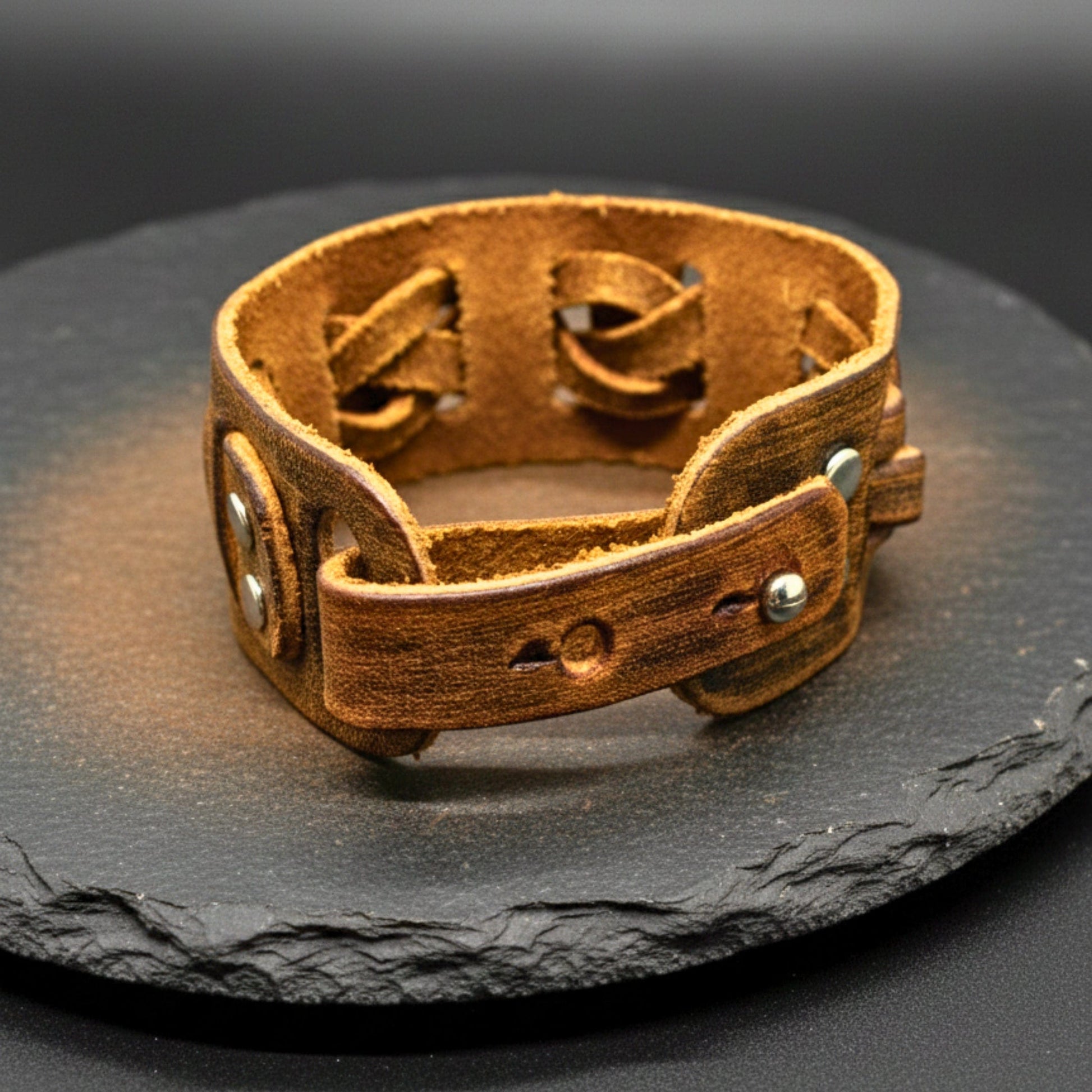 THE MEN THING Leather Bracelet FRONTIER CUFF - 32mm Genuine Leather Adjustable Bracelet for Men & Boys (7 inch)