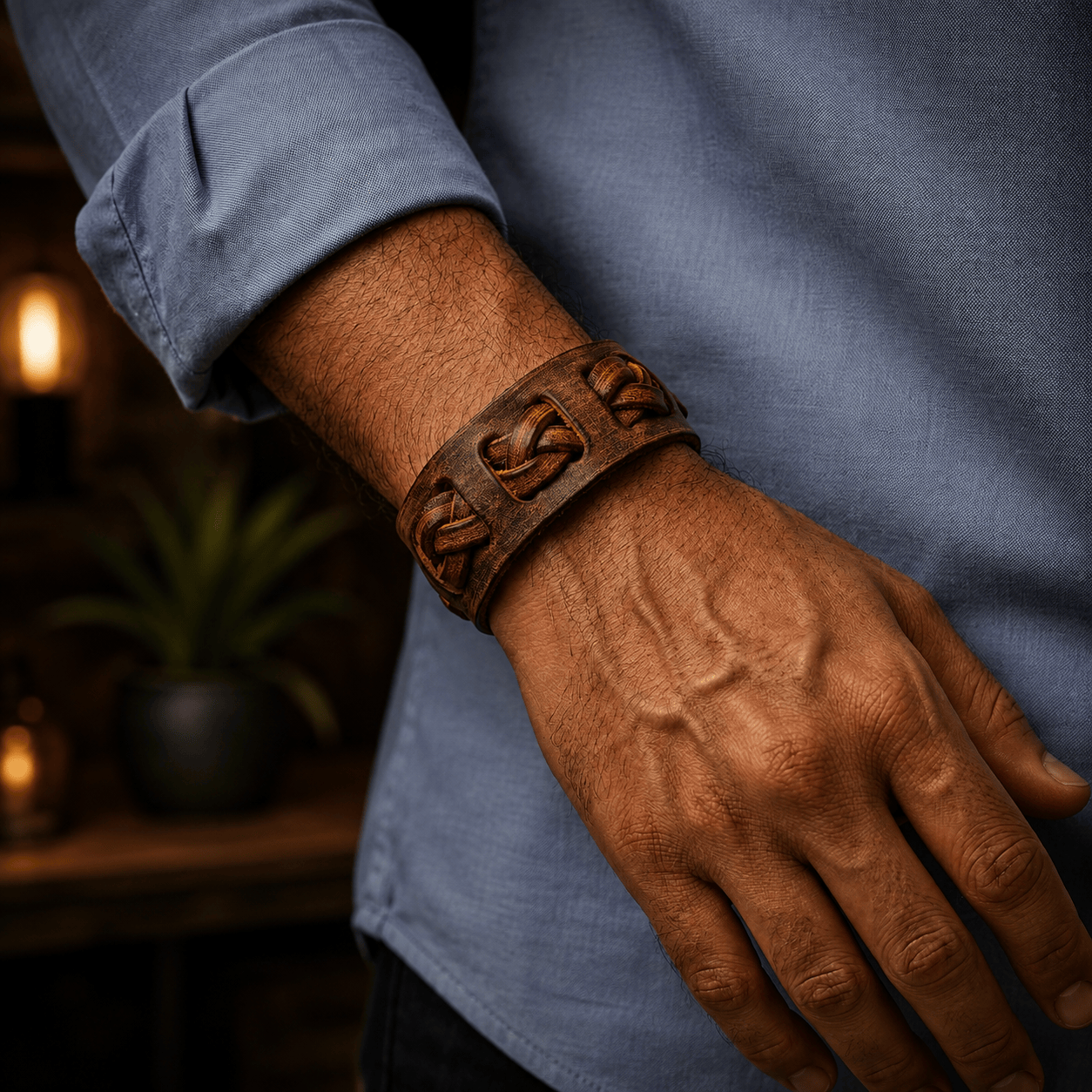 THE MEN THING Leather Bracelet FRONTIER CUFF - 32mm Genuine Leather Adjustable Bracelet for Men & Boys (7 inch)