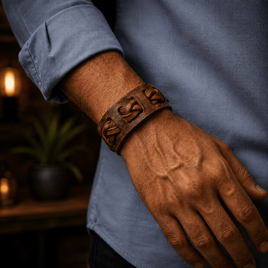 THE MEN THING Leather Bracelet FRONTIER CUFF - 32mm Genuine Leather Adjustable Bracelet for Men & Boys (7 inch)