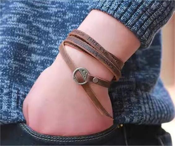 FRONTIER WRAP BROWN - Genuine Braided Leather Bracelet Set for Men & Boys (8 inch)