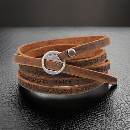 THE MEN THING Leather Bracelet FRONTIER WRAP BROWN - Genuine Braided Leather Bracelet Set for Men & Boys (8 inch)