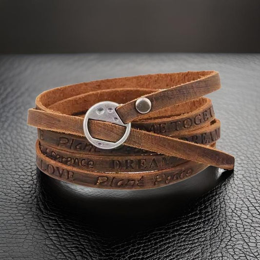 THE MEN THING Leather Bracelet FRONTIER WRAP BROWN - Genuine Braided Leather Bracelet Set for Men & Boys (8 inch)