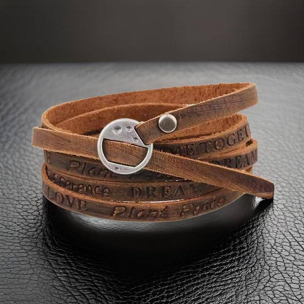 FRONTIER WRAP BROWN - Genuine Braided Leather Bracelet Set for Men & Boys (8 inch)