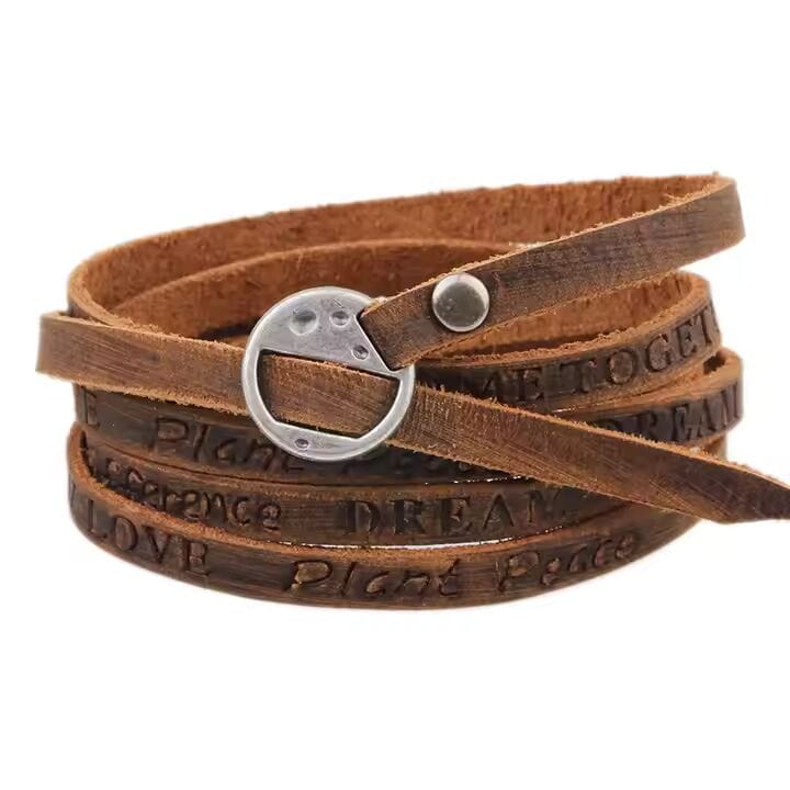 THE MEN THING Leather Bracelet FRONTIER WRAP BROWN - Genuine Braided Leather Bracelet Set for Men & Boys (8 inch)