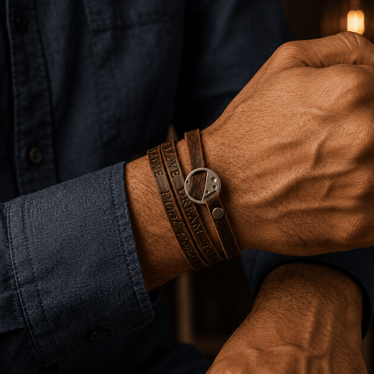 THE MEN THING Leather Bracelet FRONTIER WRAP BROWN - Genuine Braided Leather Bracelet Set for Men & Boys (8 inch)