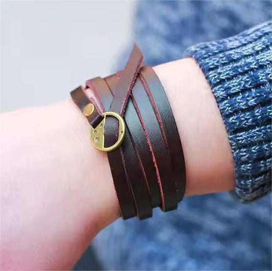 THE MEN THING Leather Bracelet FRONTIER WRAP DARK BROWN - Genuine Braided Leather Bracelet Set for Men & Boys (8 inch)