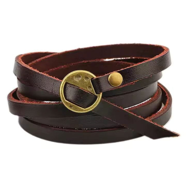 FRONTIER WRAP DARK BROWN - Genuine Braided Leather Bracelet Set for Men & Boys (8 inch)