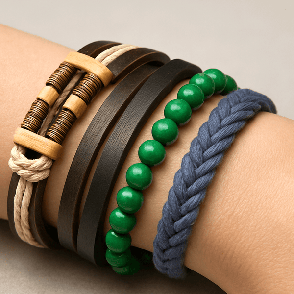 FROSTBORN CUFF - 3 Pcs Genuine Braided Leather Bracelet Set for Men & Boys (8 inch)