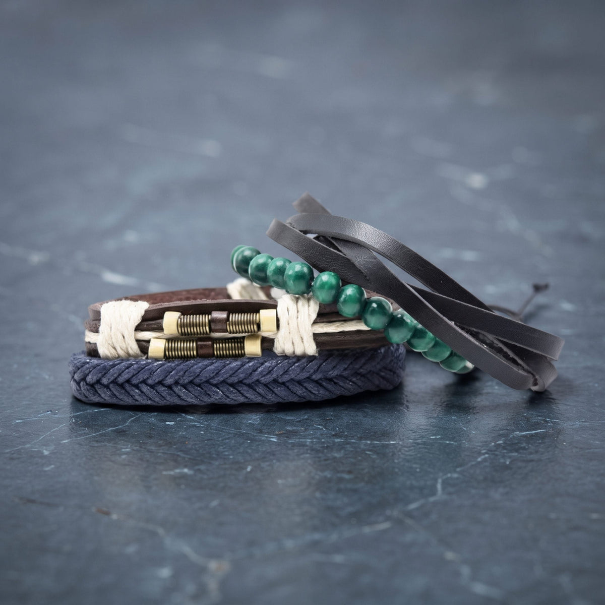 THE MEN THING Leather Bracelet FROSTBORN CUFF - 4 Pcs Genuine Braided Leather Bracelet Set for Men & Boys (8 inch)