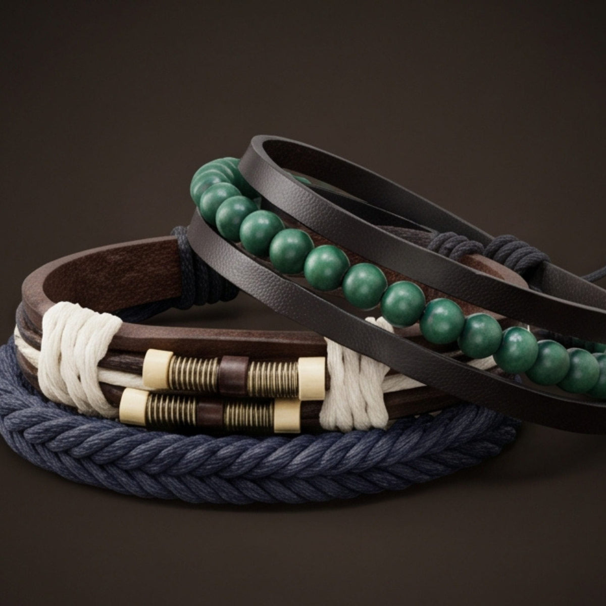 THE MEN THING Leather Bracelet FROSTBORN CUFF - 4 Pcs Genuine Braided Leather Bracelet Set for Men & Boys (8 inch)