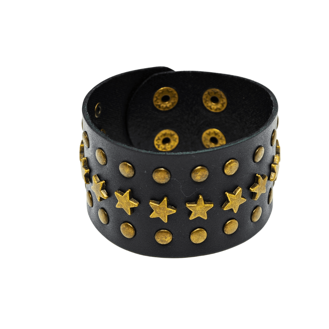 THE MEN THING Leather Bracelet GALAXY STAR - 40mm Genuine Leather Adjustable Bracelet for Men & Boys (8-9 inch)