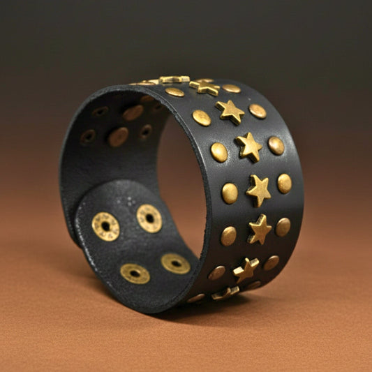 THE MEN THING Leather Bracelet GALAXY STAR - 40mm Genuine Leather Adjustable Bracelet for Men & Boys (8-9 inch)