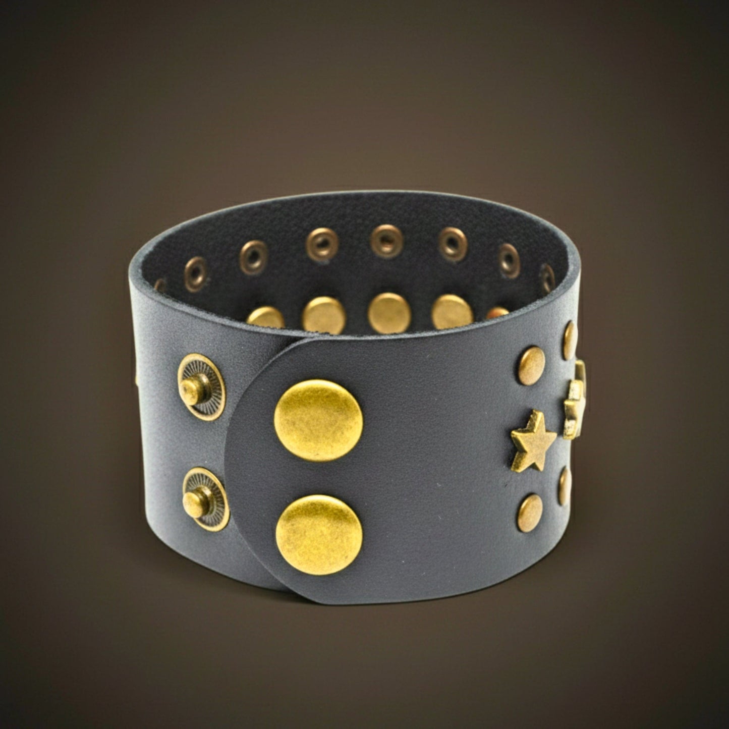 THE MEN THING Leather Bracelet GALAXY STAR - 40mm Genuine Leather Adjustable Bracelet for Men & Boys (8-9 inch)