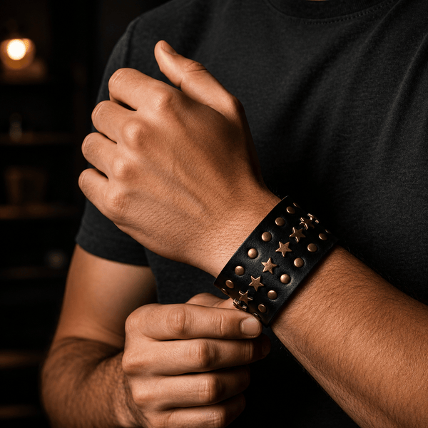 GALAXY STAR - 40mm Genuine Leather Adjustable Bracelet for Men & Boys (8-9 inch)