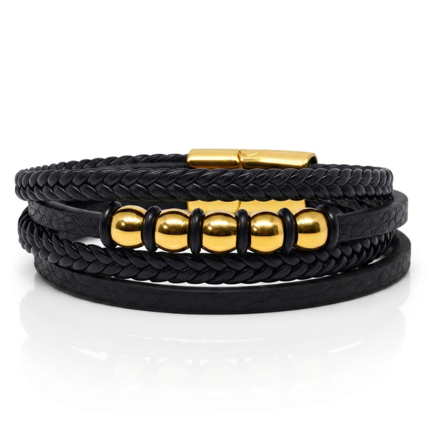 GILDED ORBIT - 23mm Genuine Leather Multi-Layer Bracelet with Stainless Steel Magnetic Buckle for Men & Boys (8 inch)