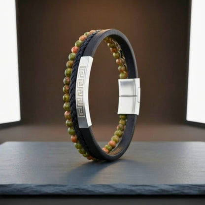 THE MEN THING Leather Bracelet GILDED SHADOW BLACK - 18mm Genuine Leather Multi-Layer Bracelet with Stainless Steel Magnetic Buckle for Men & Boys (8 inch)
