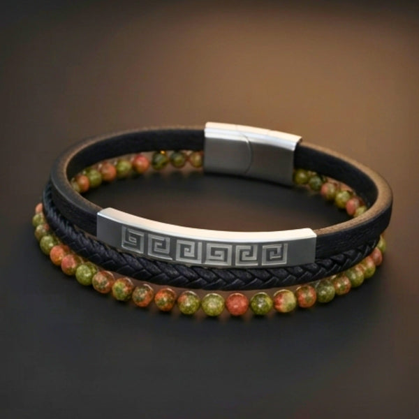 GILDED SHADOW BLACK - 18mm Genuine Leather Multi-Layer Bracelet with Stainless Steel Magnetic Buckle for Men & Boys (8 inch)
