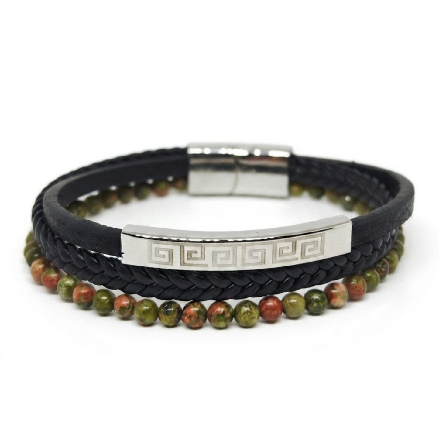 THE MEN THING Leather Bracelet GILDED SHADOW BLACK - 18mm Genuine Leather Multi-Layer Bracelet with Stainless Steel Magnetic Buckle for Men & Boys (8 inch)