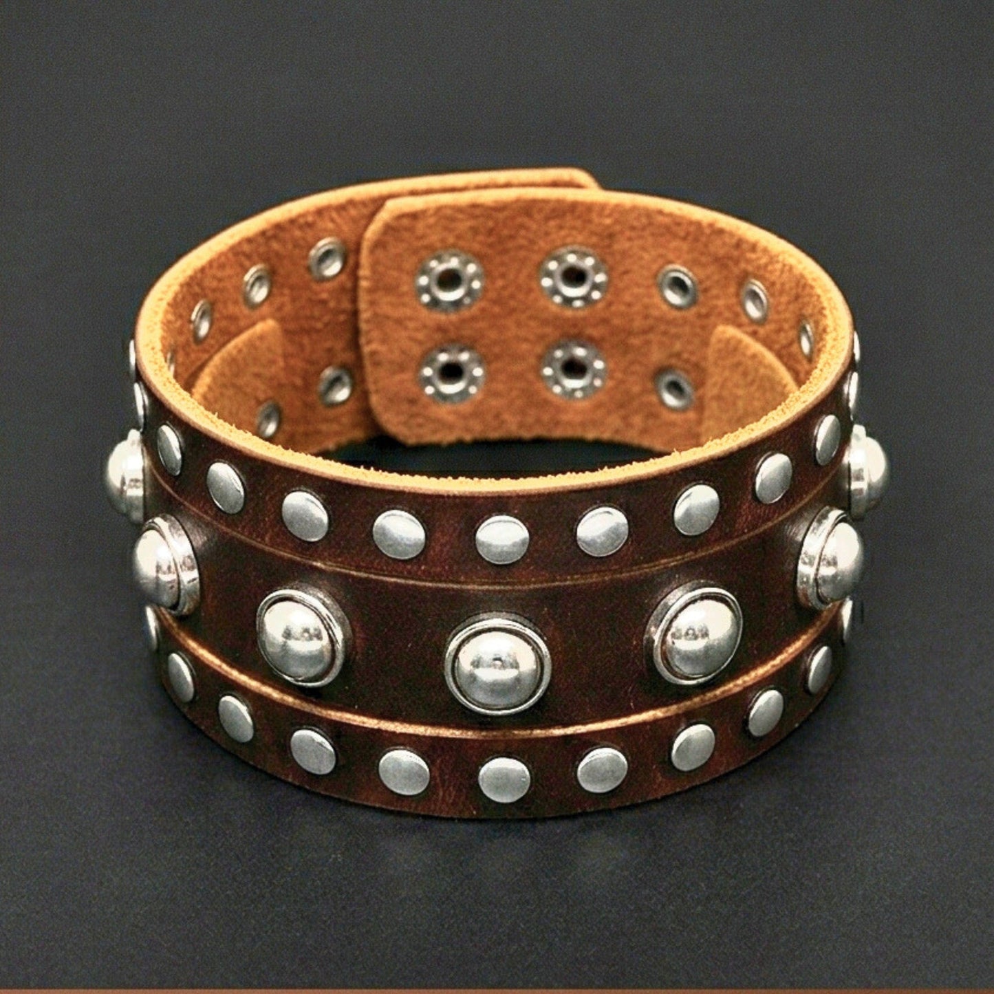 THE MEN THING Leather Bracelet GLADIATOR STUD - 42mm Genuine Leather Adjustable Bracelet for Men & Boys (9 inch)