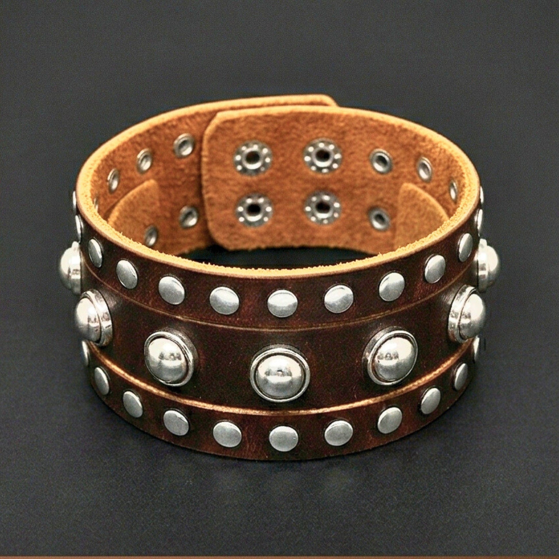 THE MEN THING Leather Bracelet GLADIATOR STUD - 42mm Genuine Leather Adjustable Bracelet for Men & Boys (9 inch)