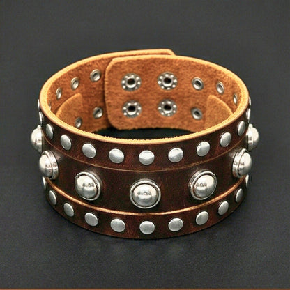 THE MEN THING Leather Bracelet GLADIATOR STUD - 42mm Genuine Leather Adjustable Bracelet for Men & Boys (9 inch)