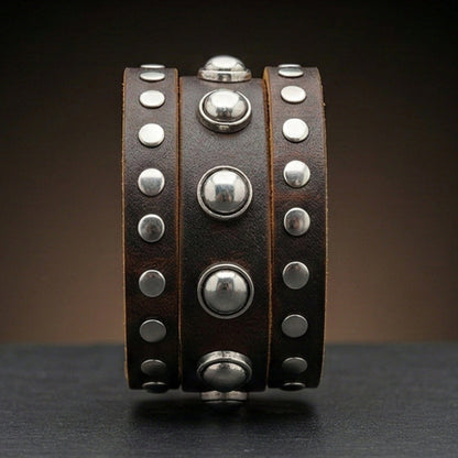 THE MEN THING Leather Bracelet GLADIATOR STUD - 42mm Genuine Leather Adjustable Bracelet for Men & Boys (9 inch)